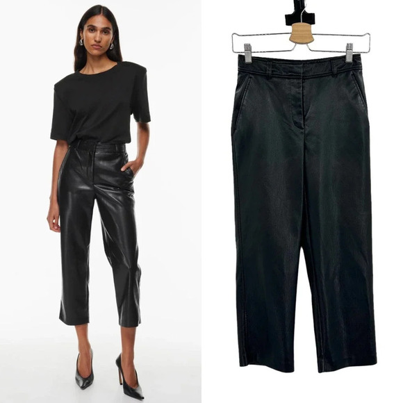 Aritzia Babaton Command Vegan Leather Pants Cropped Mid-rise Black Size 0 - Picture 1 of 9